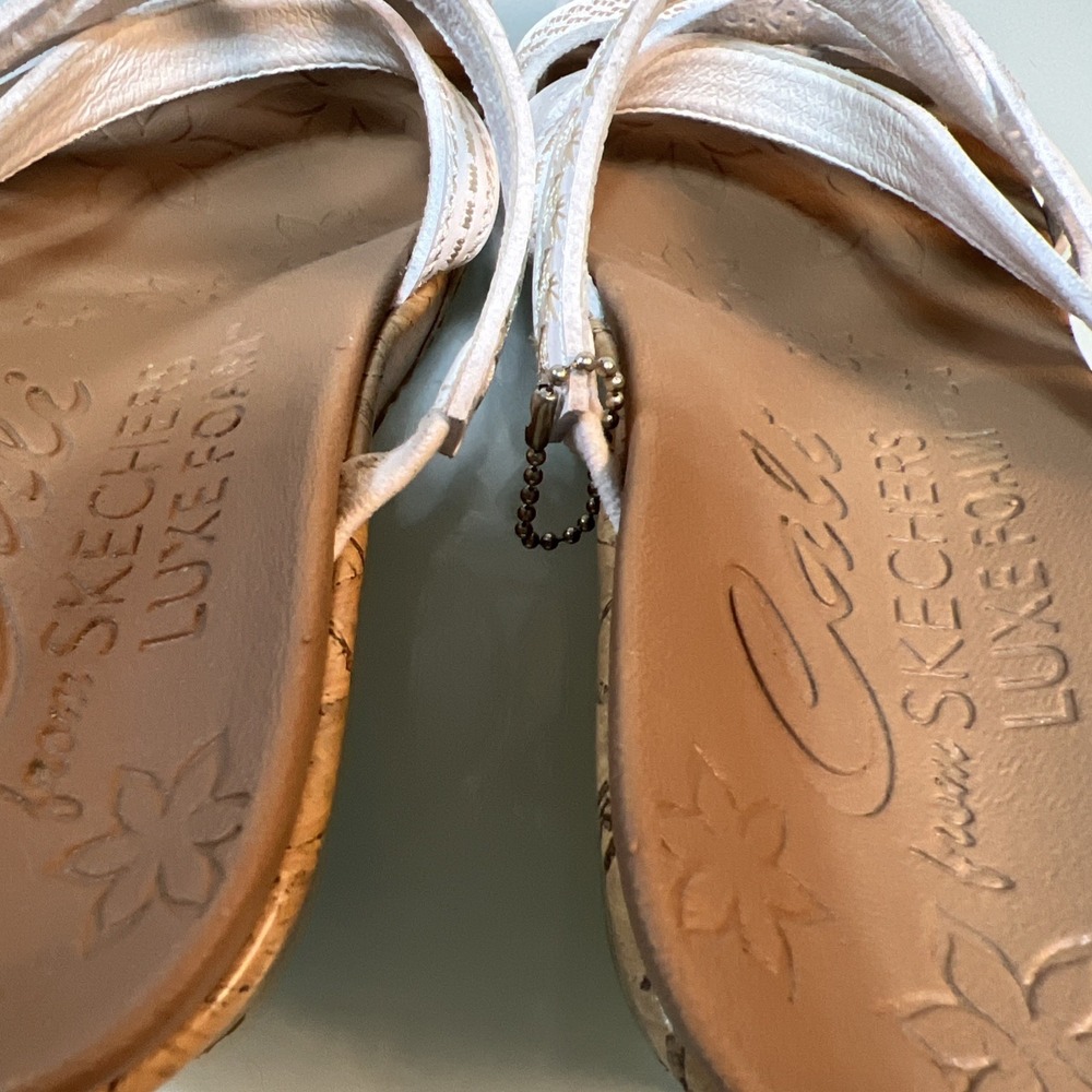 Skechers Cali Luxe Foam Wedge Sandals Women's 7 White Strappy Comfort - Picture 6 of 8
